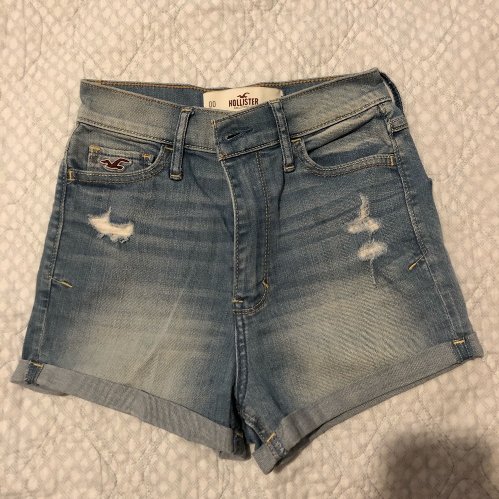 Hollister high rise light wash ripped denim shorts